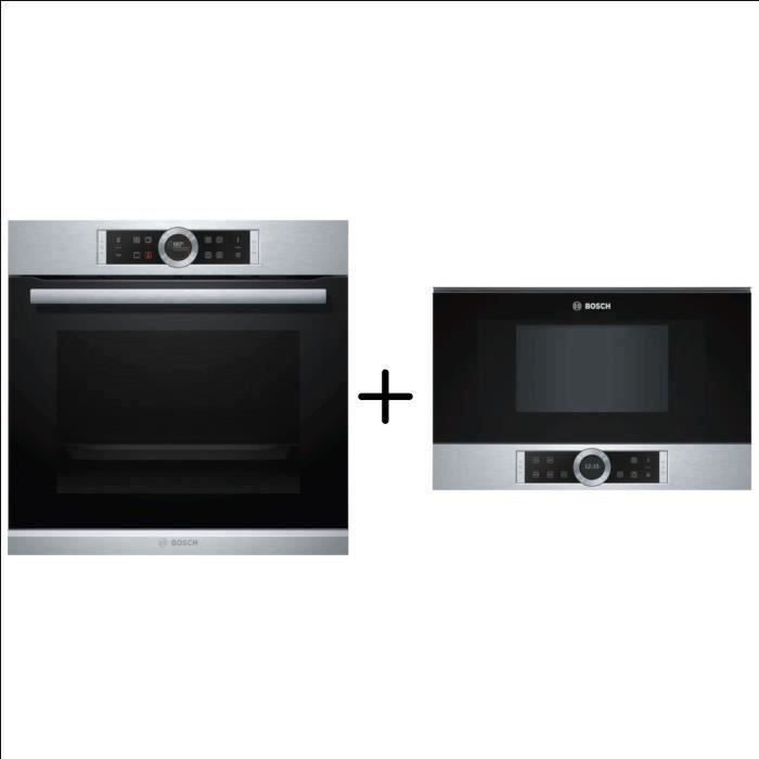 BOSCH - HBG672BS2 - Four multifonction pyrolyse -71 l - Classe A+ - Inox + BOSCH - BFL634GS1 - Four Micro-onde encastrable