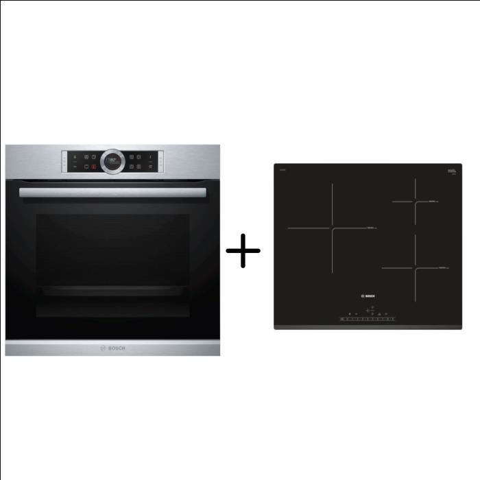 BOSCH HBG672BS2 Four multifonction pyrolyse - 71 l - Classe A+ - Inox + PIJ631FB1E - Table de cuisson à Induction - 3 zones - 7400W