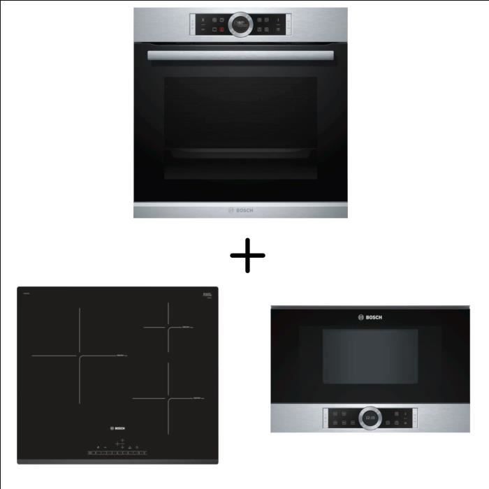 BOSCH HBG672BS2 Four multifonction pyrolyse - 71 l + PIJ631FB1E - Table de cuisson à Induction - 3 zones + BFL634GS1 Four Micro-onde
