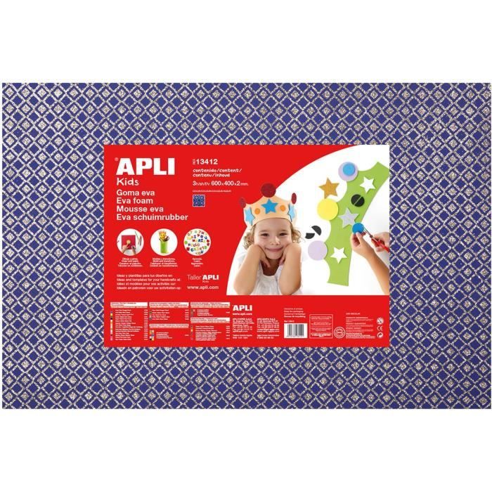 APLI Pochette 1 feuille de mousse caoutchouc - Bleu imprimées losanges argentés
