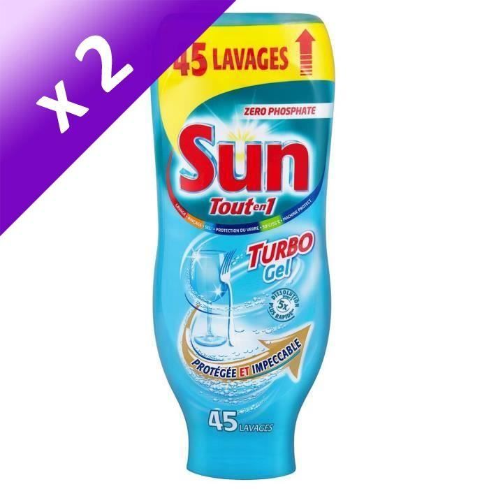 SUN Gel Vaisselles Turbo - Tout en 1 - 45 Lavages - 900 ml (Lot de 2)