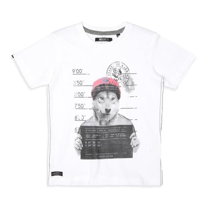 DEELUXE - THISBOY T-Shirt Blanc Manches Courtes Imprimé Loup - Garçon
