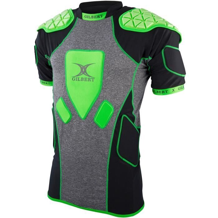 GILBERT Sous-maillot de rugby renforcé TRIFLEX MATCH V3 - 12 zones de protection - Noir / Gris / Vert