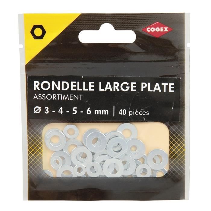 COGEX Rondelle large plate assortie - ø 3-4-5-6mm - Acier zingue - 40 pcs
