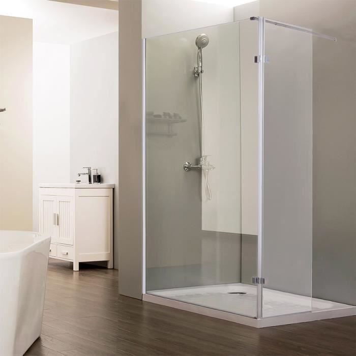 CREAZUR Paroi de douche italienne fixe Calypso 8 mm 120 cm avec retour pivotant 40 cm - Barre de soutien non fournie