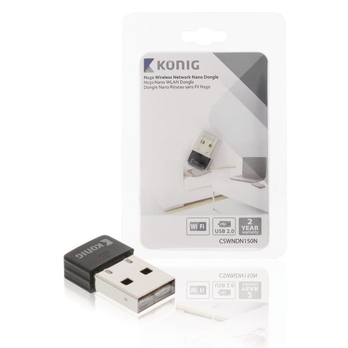 KONIG Adaptateur reseau Wi-Fi Sans fil N150 2.4 GHz - Noir. Vitesse 150 Mbps