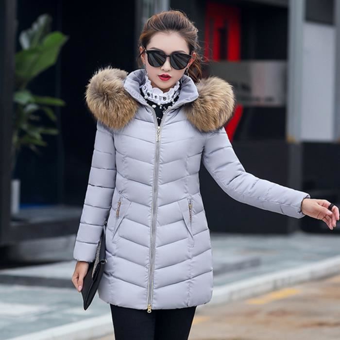 Doudoune Longue 2017 Femme Veste Manteau Fourrure Capuche Hiver Avec T3lK1FJc