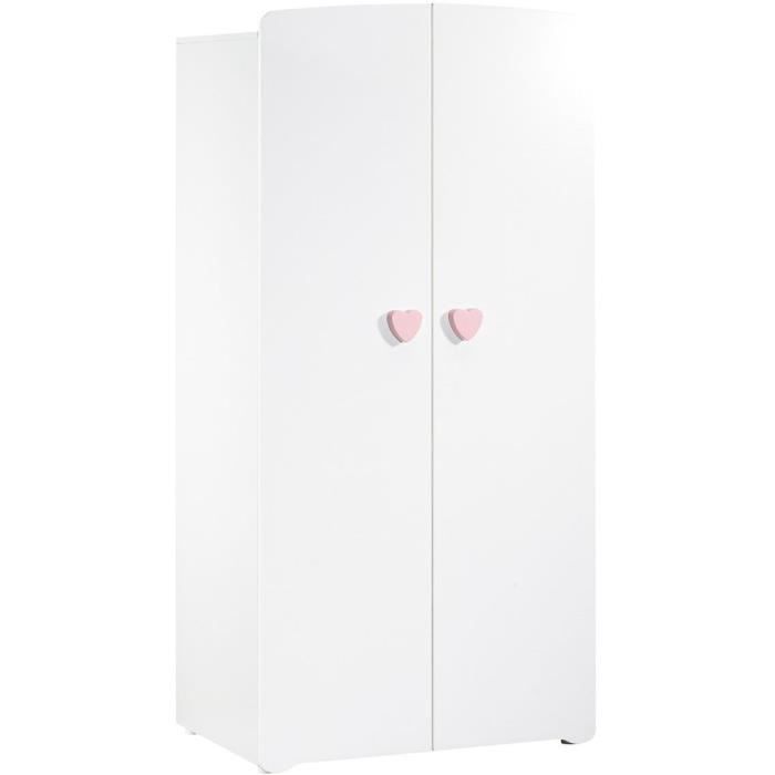 BABY PRICE New Basic Armoire Chambre Bebe 2 Portes - Boutons C?ur Rose
