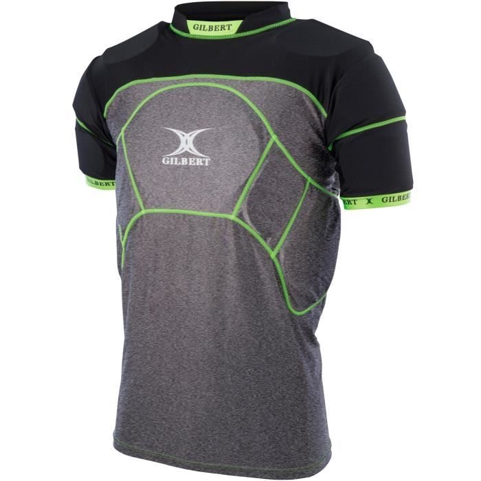 GILBERT Sous-maillot de rugby renforcé CHARGER X1 - 13 zones de protection - Noir / Gris / Vert