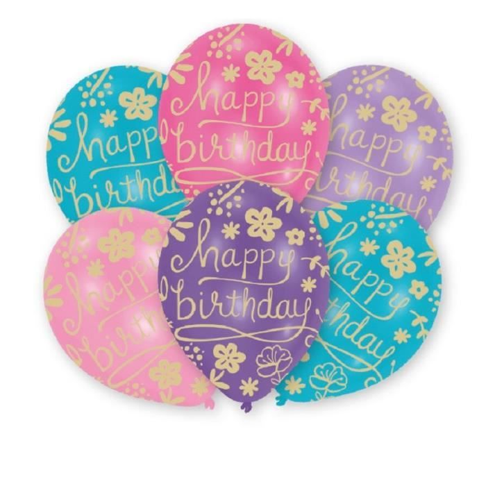 AMSCAN Lot de 6 ballons en latex imprimé Happy Birthday Floral - 27,5 cm