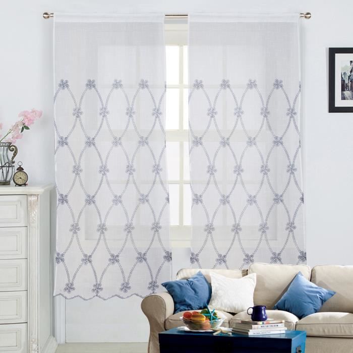 Voilage macramé grande largeur 300x260 cm Blanc et gris