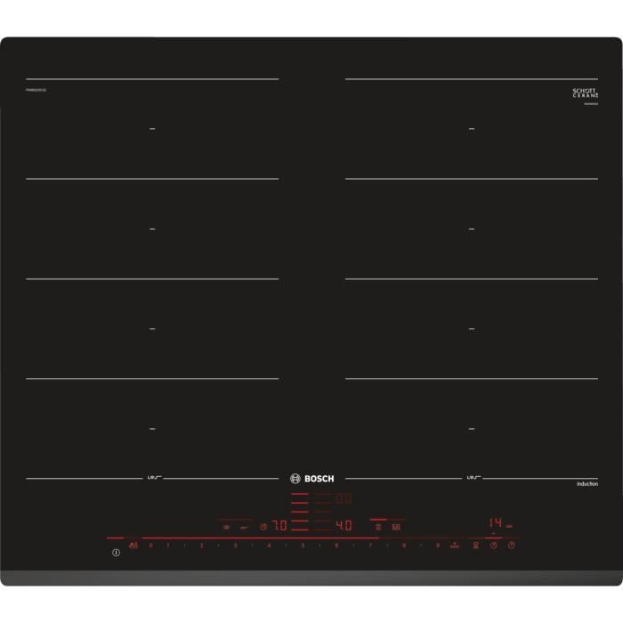 BOSCH PXX631DC1E Table de cuisson induction - 4 zones - 7400 W - L 59,2 x P 52,2 cm - Revêtement verre - Noir