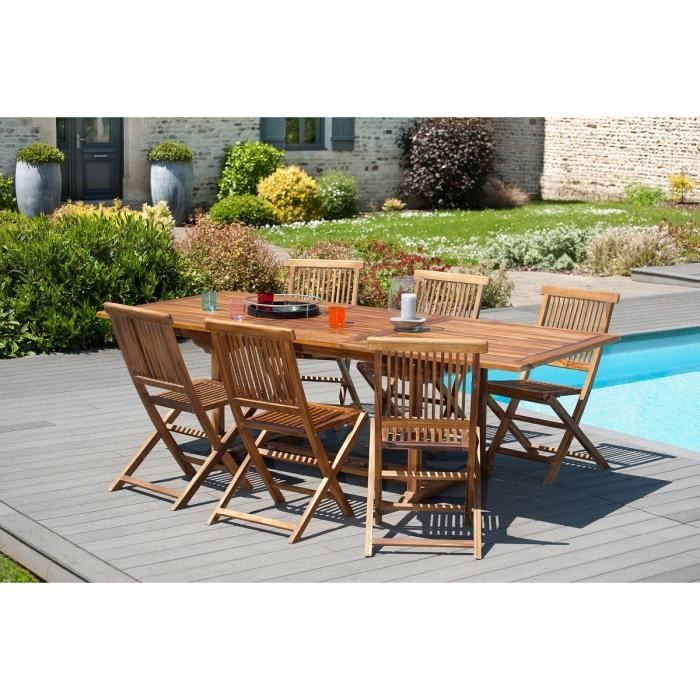 Table de jardin extensible en teck 240cm + 6 chaises Besuki