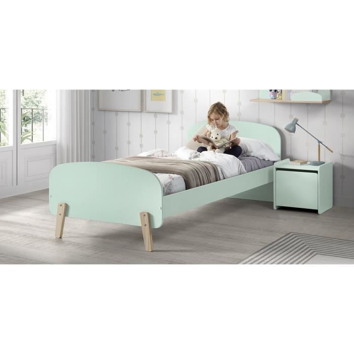 KIDDY Chambre enfant complète style scandinave en bois pin massif et MDF laqué gris cool - l 90 x L 200 cm