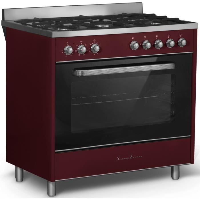 SCHAUB LORENZ SL9060GWR - Cuisinière table gaz - 5 foyers - Four électrique - Catalyse - 110 L - B - L 89 x H 105 cm - Bordeaux