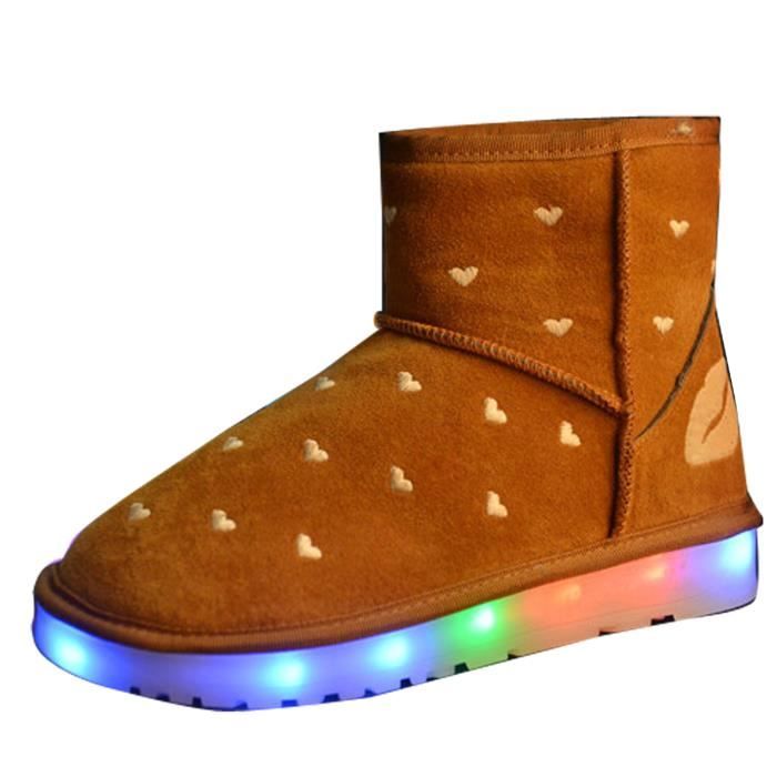 Rond Plat Jaune Bout Led Neige gris Light Hiver Bottine Femme Bottes De Rechargeable noir Fourr qxBPCwv