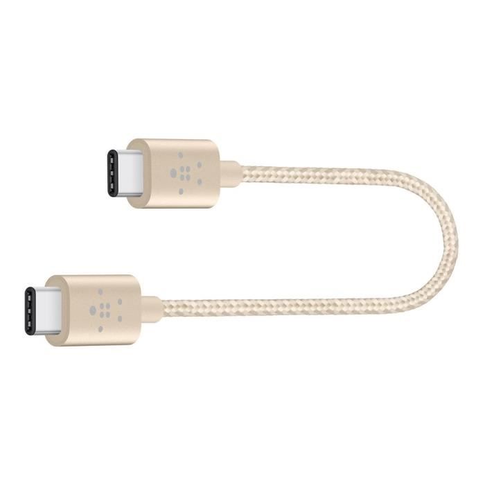 BELKIN Câble Prémium de charge et Synchronisation avec connecteur USB C 2.0 / 3.A / 60W / 15 CM / 4K pour Smartphone et Tablette - O
