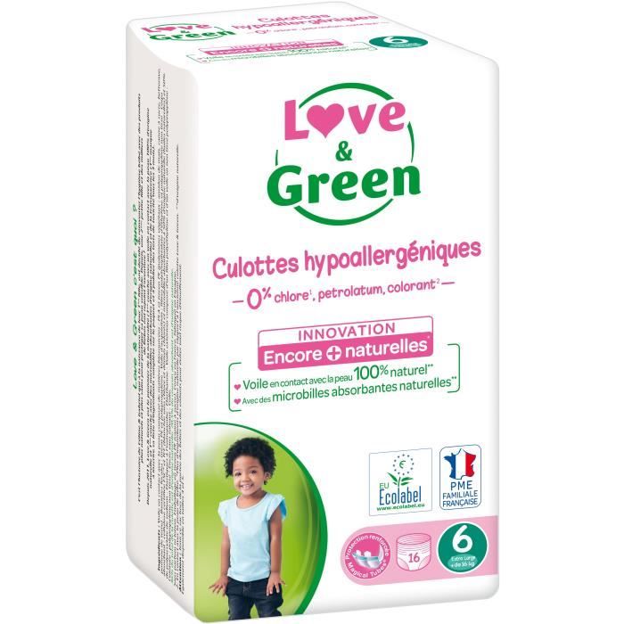 LOVE GREEN Culottes Apprentissage Ecologiques Hypoallergeniques 0 Taille 6 16Kg et plus 16 culottes