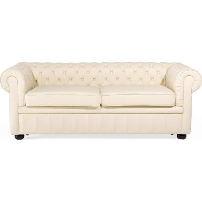 canapé 2 - 3 places - canapé en cuir beige - sofa chesterfield