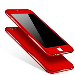 MERKMAK® Coque Intégrale iPhone 7 Rouge PC Protection Matte Dur Cell Phone Coque + Verre trempé