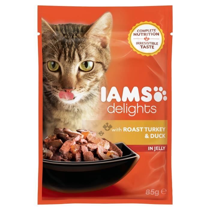 IAMS Delights Humide Dinde et Canard en gelée - Toutes Races - 85 g - Pour chat adulte