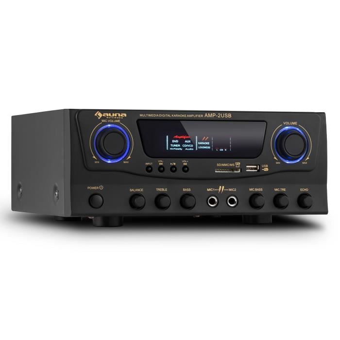 Auna Amp2 Ampli HiFi et Karaoké avec USB et SD pour lecture MP3