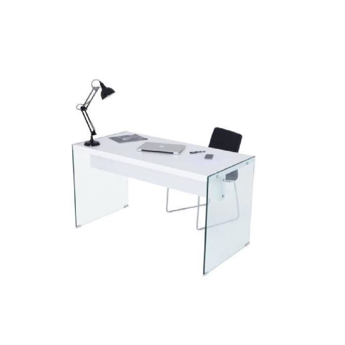 ORLANDO est un Bureau Pieds en Verre Trempé avec Plateau Laqué Blanc Achat / Vente bureau