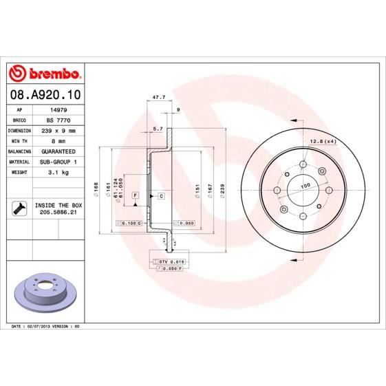 JEU DE DISQUES BREMBO 08.A920.10