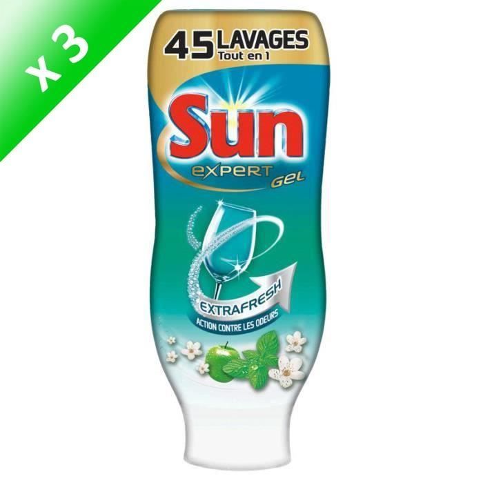SUN Gel Tout en 1 Extra Fresh pour lave vaisselle - 45 lavages - 900 ml - Lot de 3
