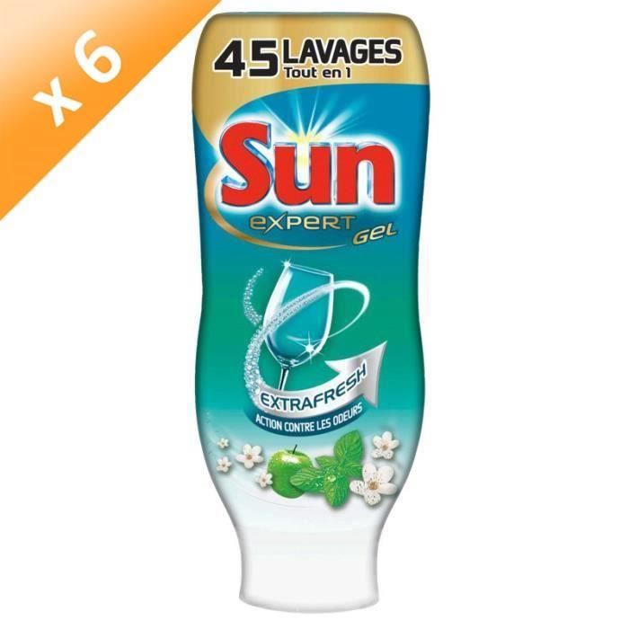 SUN Gel Tout en 1 Extra Fresh pour lave vaisselle - 45 lavages - 900 ml - Lot de 6