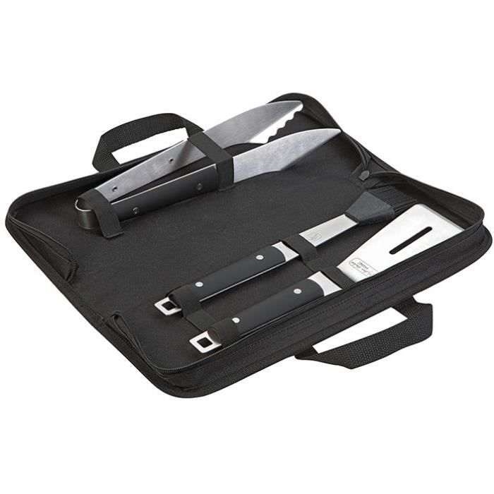 JEAN DUBOST Sacoche noire plancha : pince, pinceau et spatule - Inox