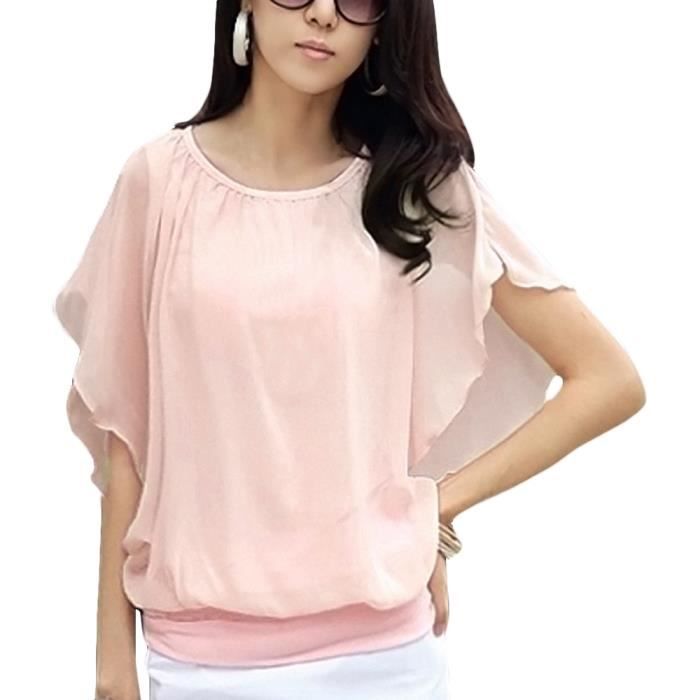 Mousseline Rose Clair Shirt Femme Chauve Souris T Manches wNkXnO80P