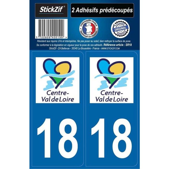 STICKZIF 2 Autocollants Région Département 18 SR18