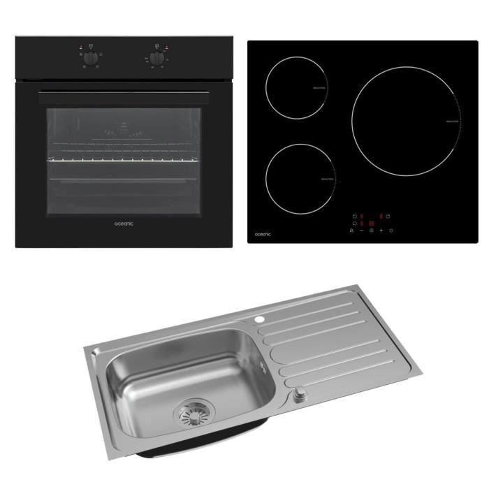 OCEANIC Pack Four multifonction 58 L - Table de cuisson 3 zones - Evier cusine inox 1 grand bac 100x50x19 cm