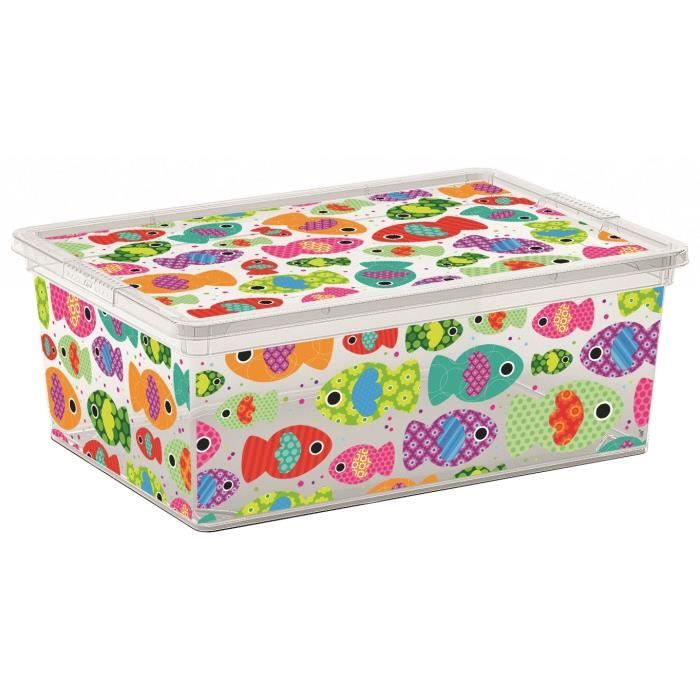 C BOX STYLE Boîte de rangement pour enfant Tender Zoo - 11 L - 37 x 26 x 14 cm - Blanc et multicolore