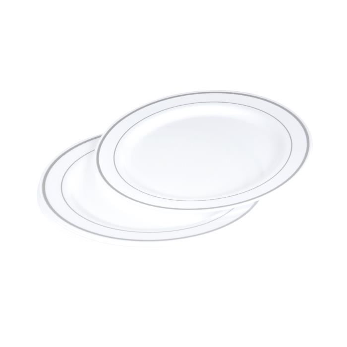 Lot de 6 assiettes blanches avec liseré argent diamètre 19 cm