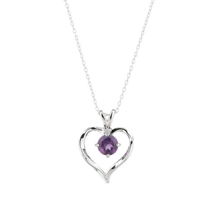 YSORA Parure Collier Argent 925° Rodhié avec Pendentif CŒur Amethyste Femme