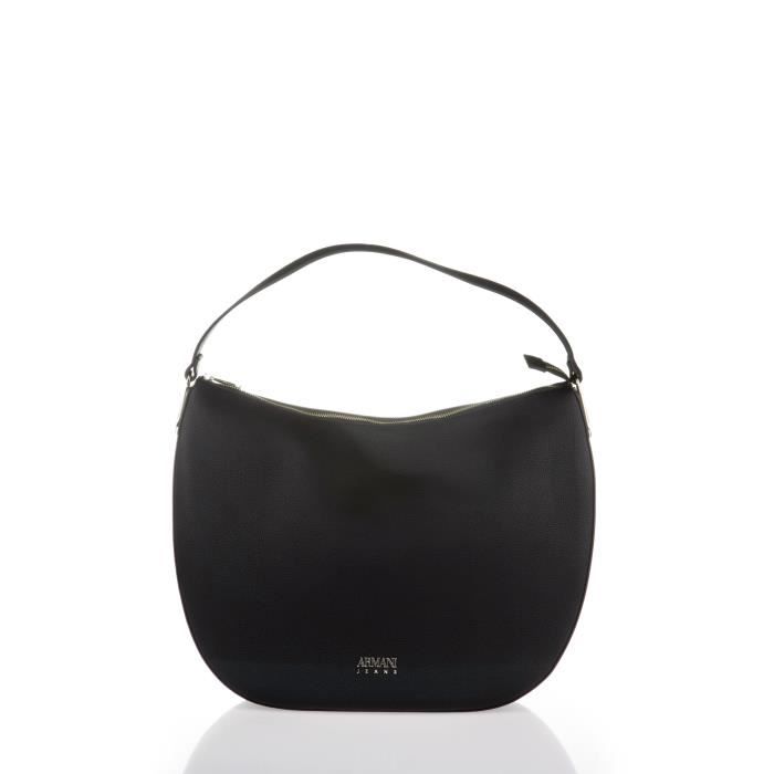 ARMANI JEANS - Sac à Main Noir en Similicuir Grainé et Anse Arrondie - Femme