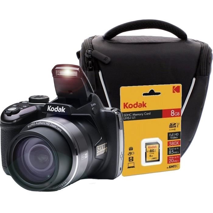 KODAK AZ521-BK Appareil photo Bridge 16 Mp - Zoom X52 + Carte mémoire SDHC 8GB + Sacoche