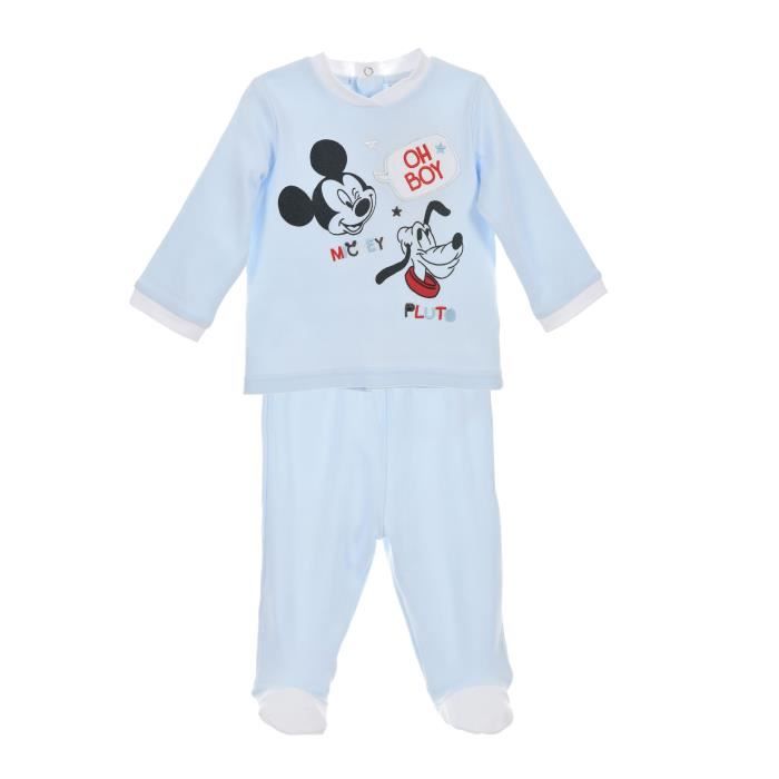 MICKEY Ensemble Bleu Clair T-shirt + Pantalon Sérigraphié bébé Garçon