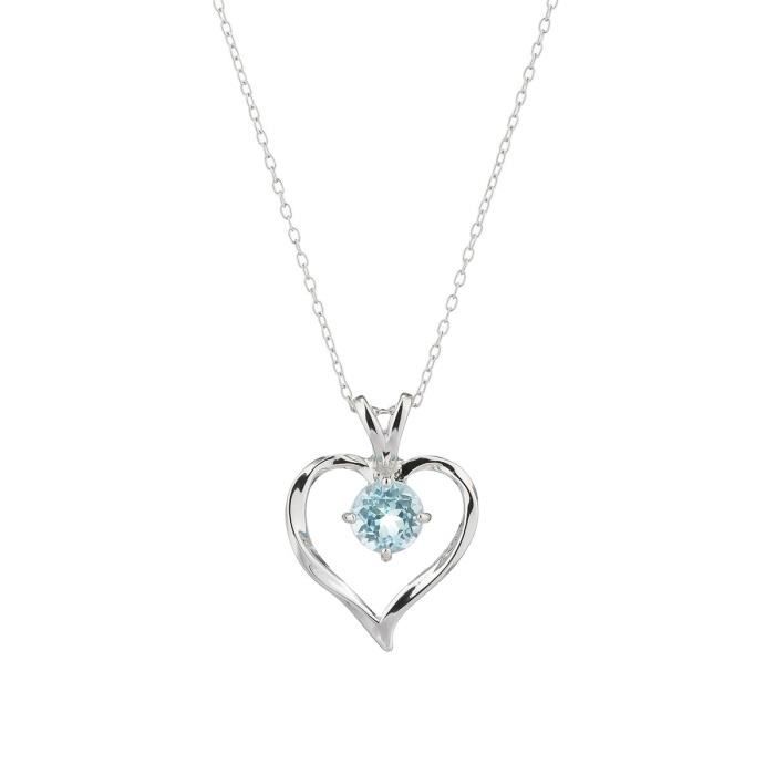 YSORA Parure Collier Argent 925° Rodhié avec Pendentif CŒur Topaze Femme