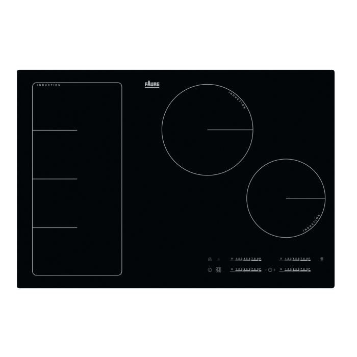 FAURE FIF8471CB-Table de cuisson induction-4 zones-7350 W-L 78 x P 52 cm-Revêtement verre-Noir