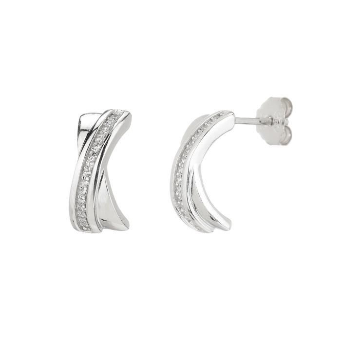 MONPLAISIR Boucles d'Oreilles Argent Fin 925/1000 Demi Créoles Croisées