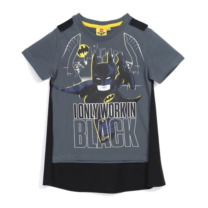 LEGO BATMAN Tee-Shirt Gris Foncé Enfant Garçon Cape Sérigraphie