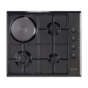 OCEANIC CTM3G1EB - Table de cuisson mixte gaz / électrique-4 foyers-L58xP51cm-Rev?tement email-Noir