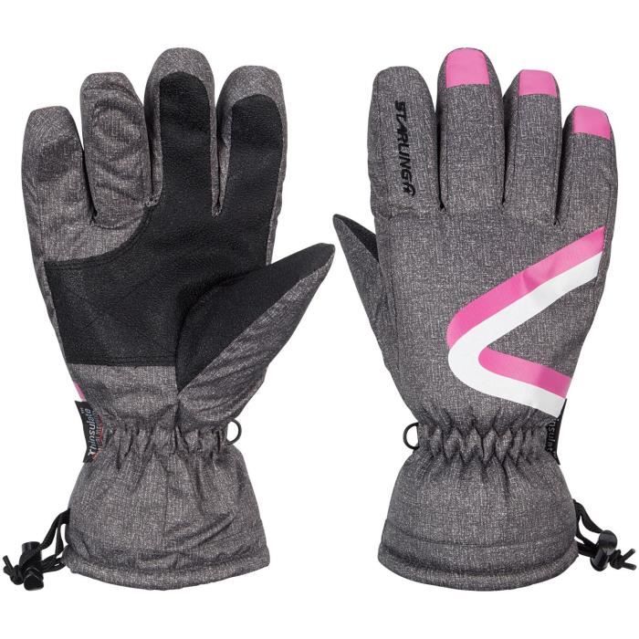STARLING Gants de Ski Enfant Mixte - Gris et Rose