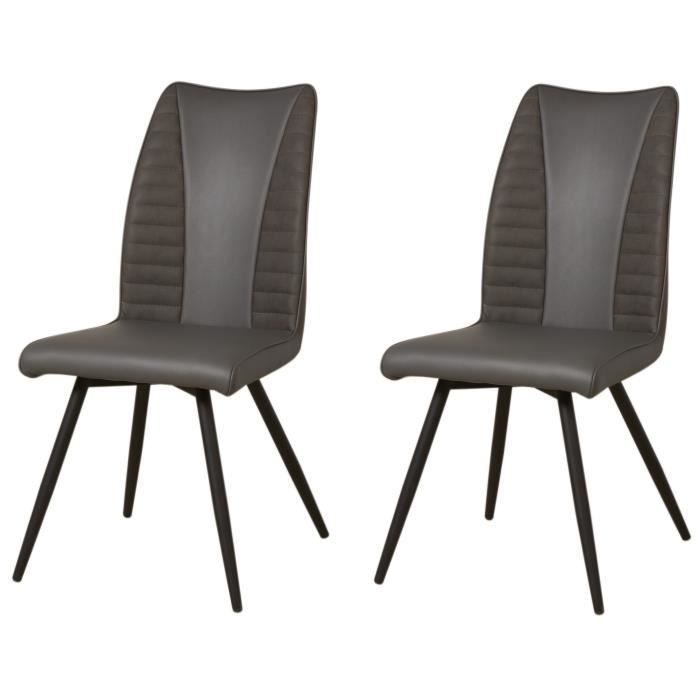 ROUVENE Lot de 2 chaises de salle a manger en simili et tissu gris Contemporain L 45 x P 43 cm