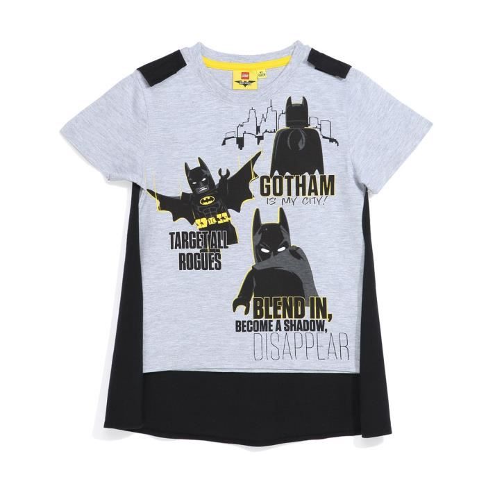 LEGO BATMAN Tee-Shirt Gris Enfant Garçon Cape Sérigraphie