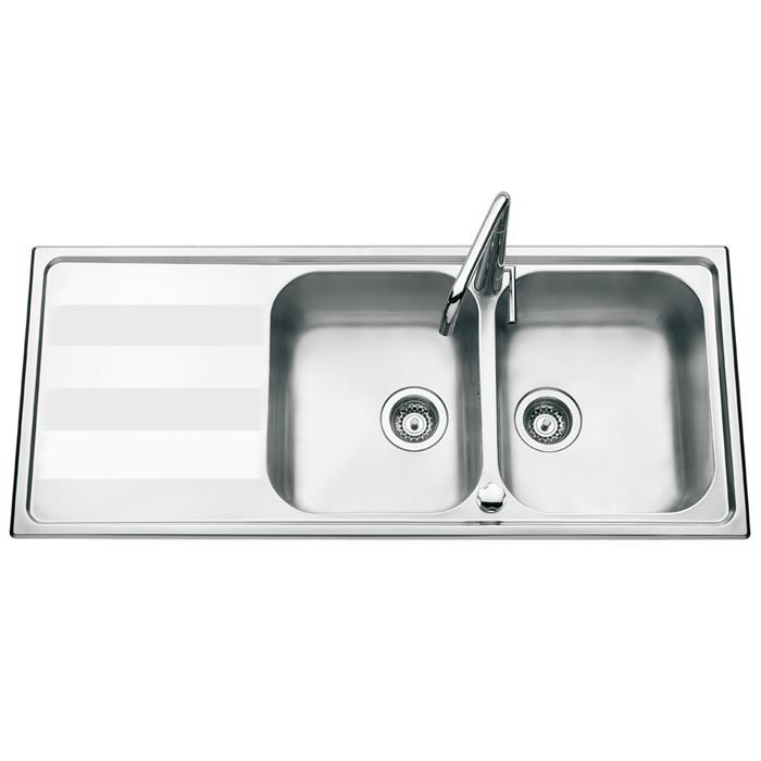 EWI Evier 2 bacs + 1 égouttoir - Lisse - Inox