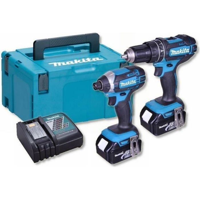MAKITA Perceuse visseuse à percussion et visseuse à chocs avec 2 batteries 18V 3Ah Li-ion